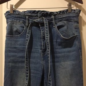 C’est Toi Black Label Paper bag Ruffle belt high rise denim jeans stretch 11/29